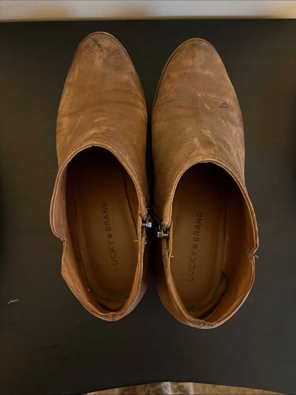 Lucky Brand Brown Leather Side-Zip Ankle Boots